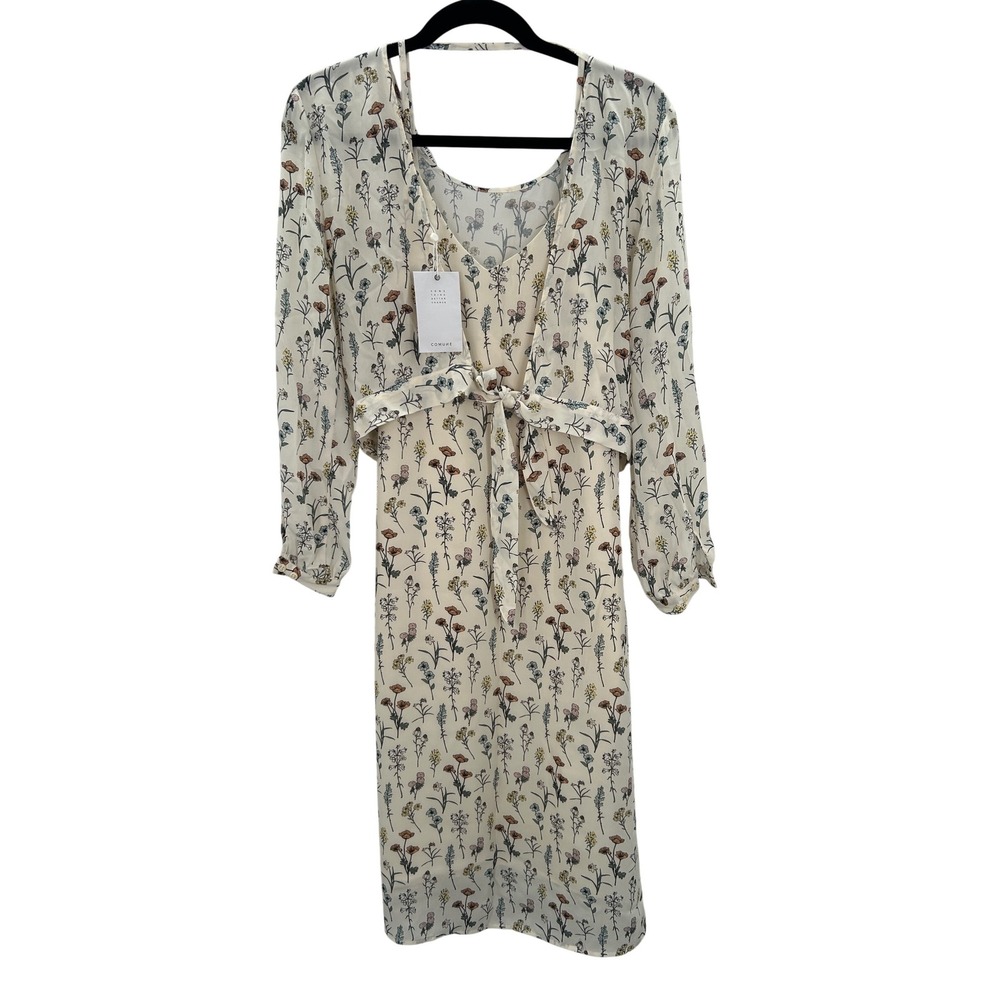 Comune Shafer Garden Print Dress Ivory Floral Long Sleeve‎ Removable Top NWT S